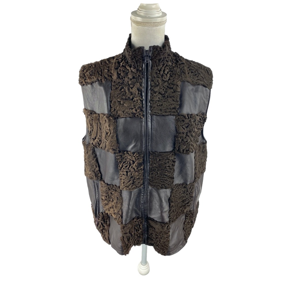 Dino Gaspari M Full Zip Leather Vest Plaid Shearling Avant Garde Indie‎ Sleaze